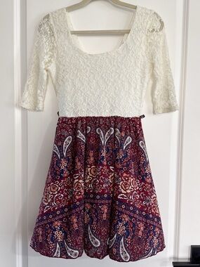 Boho Lace Paisley Mini Dress XS/S Cottagecore Fairycore